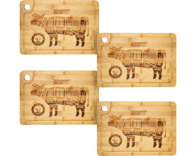 DuneDesign Schneidebrett 4er Set - 33x23 Bambus Steakbrett mit Saftrille & Gravur - Rutschfest, Holz, Rutschfestes Servierbrett aus Holz - Pflegeleicht und Messerschonend DuneDesign Schneidebrett 4er Set - 33x23 Bambus Steakbrett mit Saftrille & Gravur - Rutschfest, Holz, Rutschfestes Servierbrett aus Holz - Pflegeleicht und Messerschonend von DuneDesign