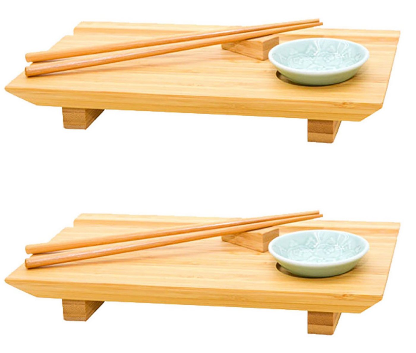 DuneDesign Servierplatte 2x Japanisches Sushi Brett 27x16x4 Bambus Platten, Holz, (Set, 10-tlg), Set Teller mit Schälchen von DuneDesign