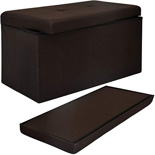 DuneDesign Sitzbank mit 80L Stauraum - 76x38x38 cm Sitzhocker - Faltbare Sitztruhe mit Trennwand Truhenbank Dunkelbraun von DuneDesign