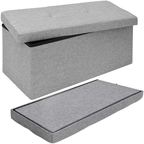DuneDesign Sitzbank mit 80L Stauraum - 76x38x38 cm Sitzhocker - Faltbare Sitztruhe mit Trennwand Truhenbank Grau von DuneDesign