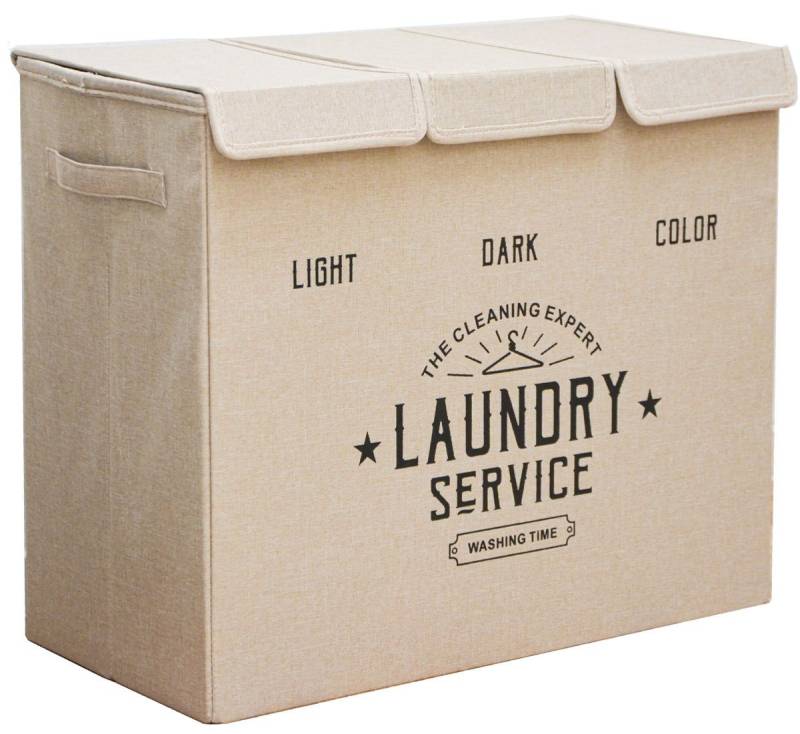 DuneDesign Wäschekorb 3 Fächer mit Deckel - 84L Wäschesortierer - 60x30x50 Wäschesammler, Wäschebox Faltbar - Wäschetruhe Aufbewahrungskorb - Schlafzimmer & Bad von DuneDesign