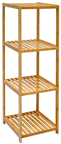 DuneDesign XL Bambus Holz Regal 124,5 x 38 x 39,5 cm 4 Fächer Stand-Regal Badezimmer Ablage Küchen Aufbewahrung Badregal von DuneDesign
