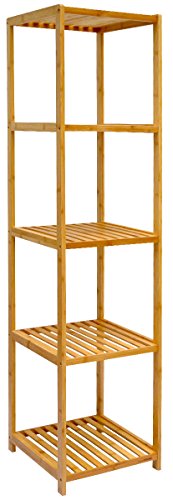 DuneDesign XL Bambus Holz Regal 162,5 x 38 x 39,5 cm 5 Fächer Stand-Regal Badezimmer Ablage Küchen Aufbewahrung Badregal von DuneDesign