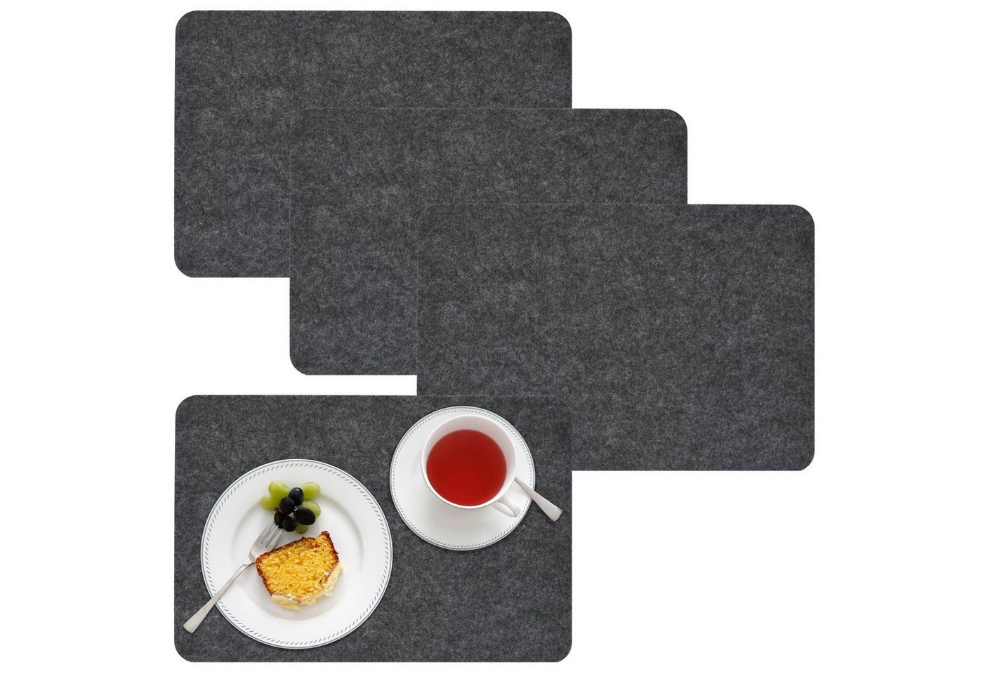 Platzset, 4 Extra-Dicke Filz Tischsets Edle Platzsets, DuneDesign, (Set, 1-St), 43x30x0,5cm Platzdeckchen grau von DuneDesign