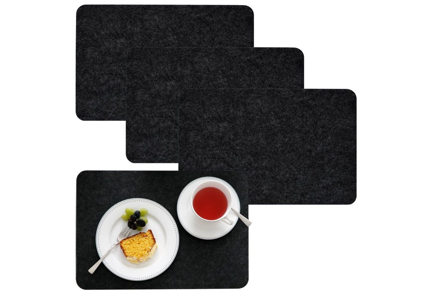 Platzset, 4 Extra-Dicke Filz Tischsets Edle Platzsets, DuneDesign, (Set, 1-St), 43x30x0,5cm Platzset anthrazit von DuneDesign