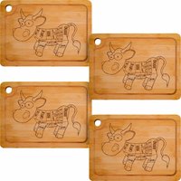 4x Bambus Steakteller Holz Massiv 33x23 - 2cm Grill Servierplatte Burger Brett von Dunedesign