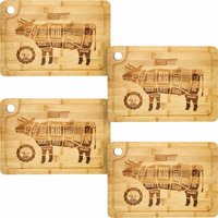 4x Bambus Steakteller Holz Massiv 33x23 - 2cm Grill Servierplatte Burger Brett von Dunedesign