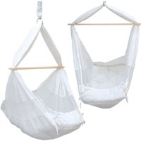 Babyhängematte Baby-Feder-Wiege mit Spreizstab 100% Baumwolle Naturstoff Kinderhängematte Hängewiege Babyschaukel in Weiß Balstbarkeit max. 15KG von Dunedesign