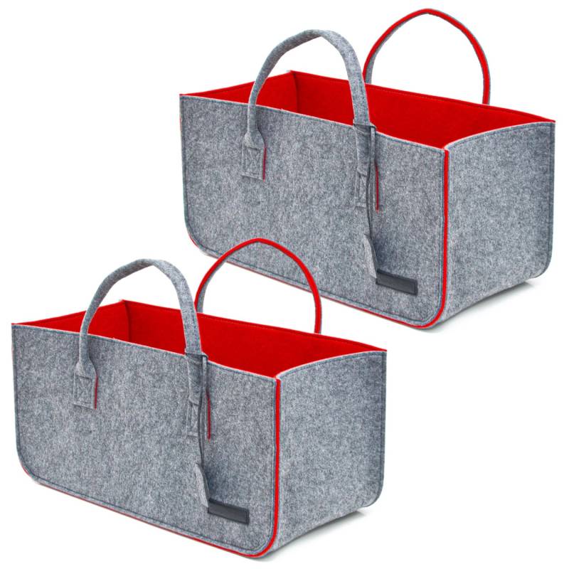 DuneDesign 2er Set Filztasche 25 x 25 x 25 cm bis 25 kg Belastbar Grau & Rot von Dunedesign