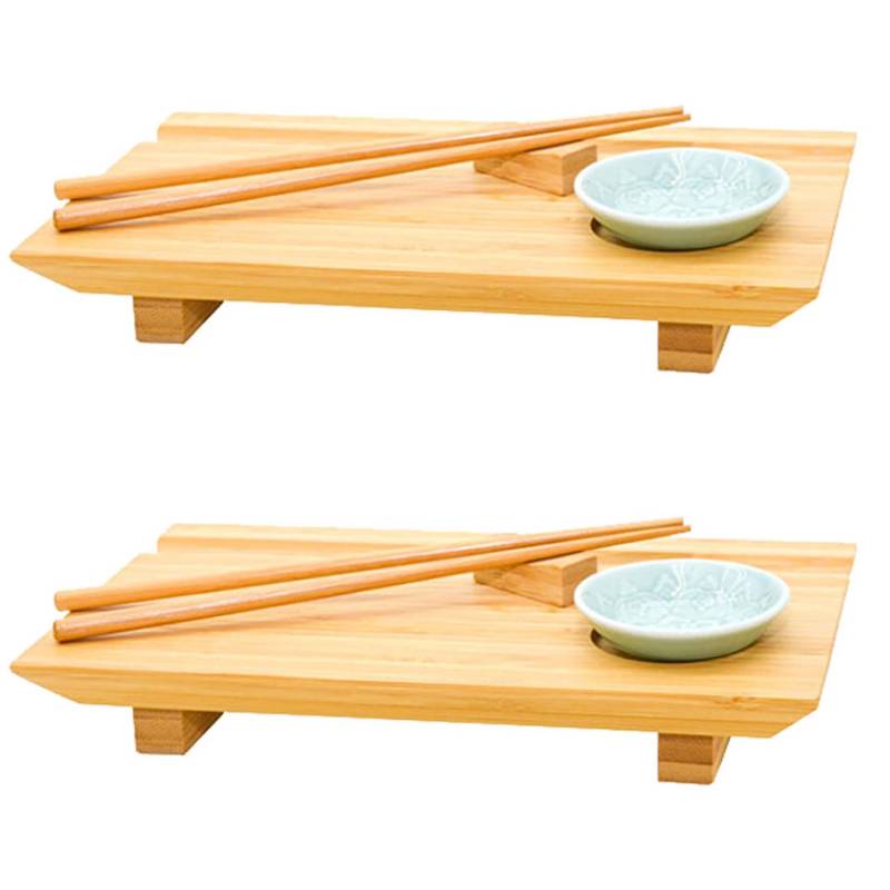 DuneDesign 2er Set Japanisches Sushi Brett 27 x 16 x 4 cm mit Schälchen von Dunedesign