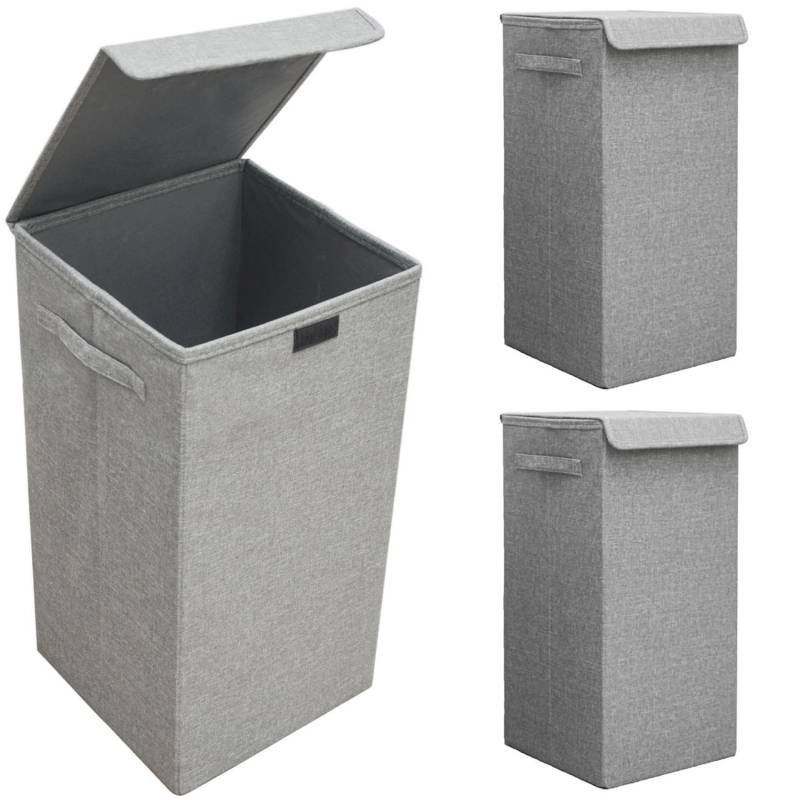 DuneDesign 3er Set Wäschekorb 50 Liter mit Deckel & XXL Wäschesammler von Dunedesign