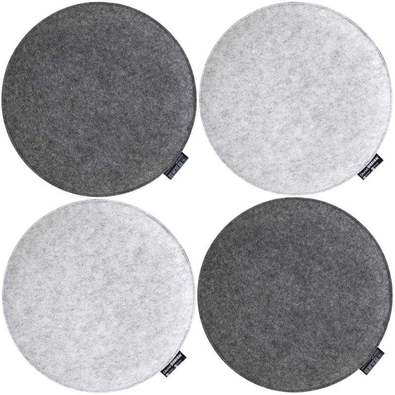 DuneDesign 4 Runde Sitzkissen aus Filz Ø 35 cm 3 cm Stark in Grau von Dunedesign