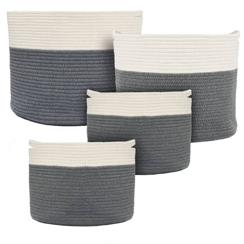 DuneDesign 4er Baumwoll Seilkorb Set Rund 20 - 60 Liter Fassungsvermögen von Dunedesign