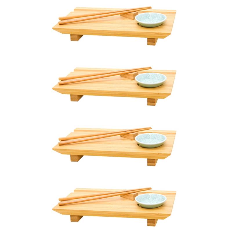 DuneDesign 4er Set Japanisches Sushi Brett 27 x 16 x 4 cm mit Schälchen von Dunedesign