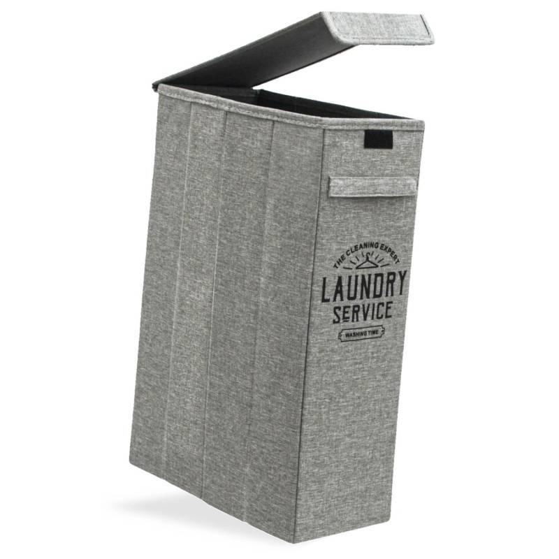 DuneDesign 50 Liter Wäschekorb mit Deckel 20 x 40 x 60 cm Grau mit Aufdruck von Dunedesign