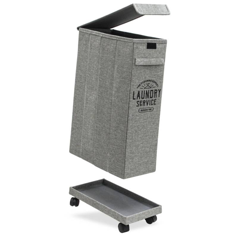 DuneDesign 50 Liter Wäschekorb mit Rollen 20 x 40 x 60 cm Grau mit Aufdruck von Dunedesign