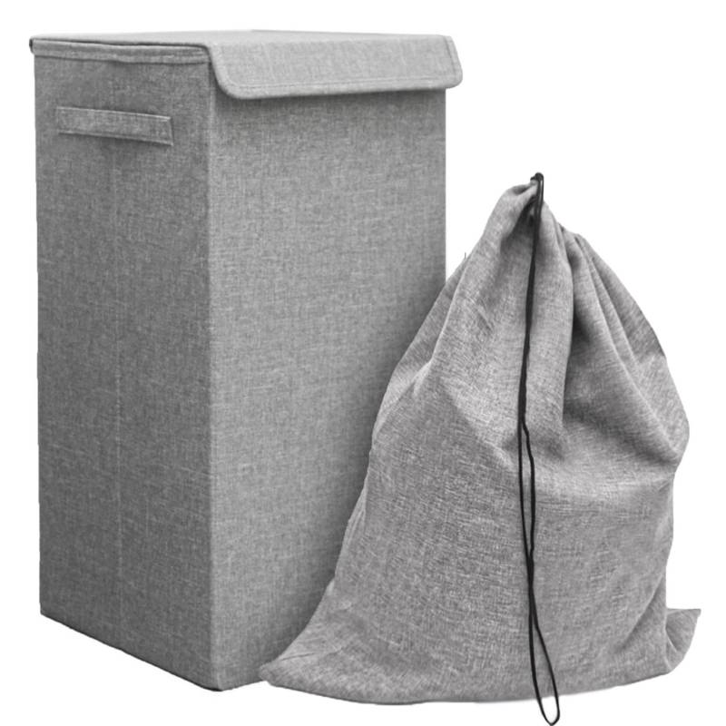 DuneDesign Faltbarer Wäschekorb 50 Liter mit Deckel und Wäschesack in Grau von Dunedesign