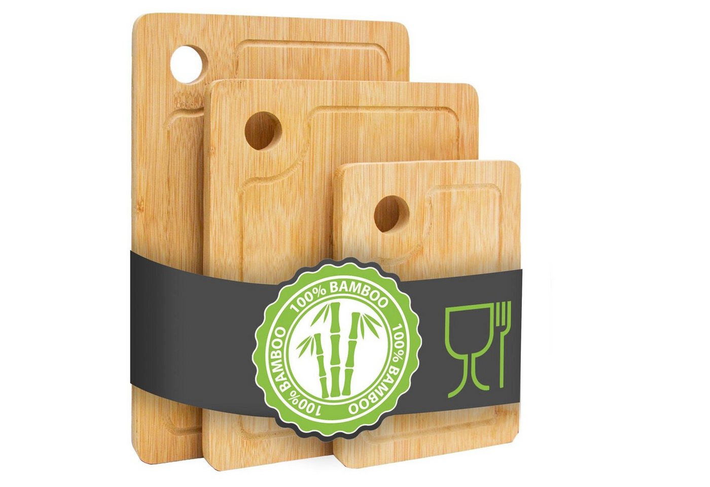 DuneDesign Schneidebrett 3er Set Bambus Küchenbrett mit Saftrille & Griffloch - Antibakteriell, Bambus, Holzbrett für Fleisch & Gemüse - Holz Hackbrett Beidseitig Verwendbar DuneDesign Schneidebrett 3er Set Bambus Küchenbrett mit Saftrille & Griffloch - Antibakteriell, Bambus, Holzbrett für Fleisch & Gemüse - Holz Hackbrett Beidseitig Verwendbar von Dunedesign