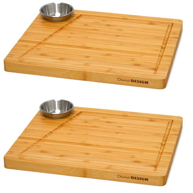 DuneDesign Schneidebrett aus Bambus 2er Set 30 x 25 x 2 cm mit Saftrille von Dunedesign