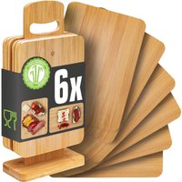 Dunedesign - 6er Set Frühstücksbrettchen mit Ständer - 22x15 Holzbrettchen Brotbretter von Dunedesign