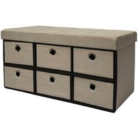 Faltbare Sitzbank 76x38x38cm mit 6 Schubladen Sitztruhe 80L Polsterbank Ottomane Leinen Beige Grau Faltbare Sitzbank 76x38x38cm mit 6 Schubladen Sitztruhe 80L Polsterbank Ottomane Leinen Beige Grau von Dunedesign