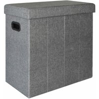 Dunedesign - Faltbarer Wäschekorb 70L Wäschetruhe mit Deckel Wäschebox Wäschesammler Leinen-Optik Grau - grau von Dunedesign