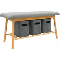 Nordic Sitzbank mit 3 Filzkörben 90x34x44 Bambus Schuhbank Holz Bank für Flur - Bambus von Dunedesign