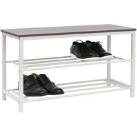 Schuhbank mit Sitzfläche Holz - 80x30x45 Schuhregal Metall - Garderobenbank Flur von Dunedesign
