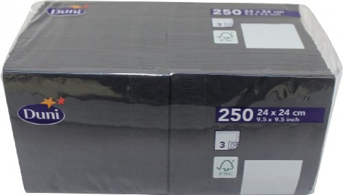 Duni Cocktail-Servietten 3lagig Tissue Uni 250er schwarz, 24 x 24 cm von Duni