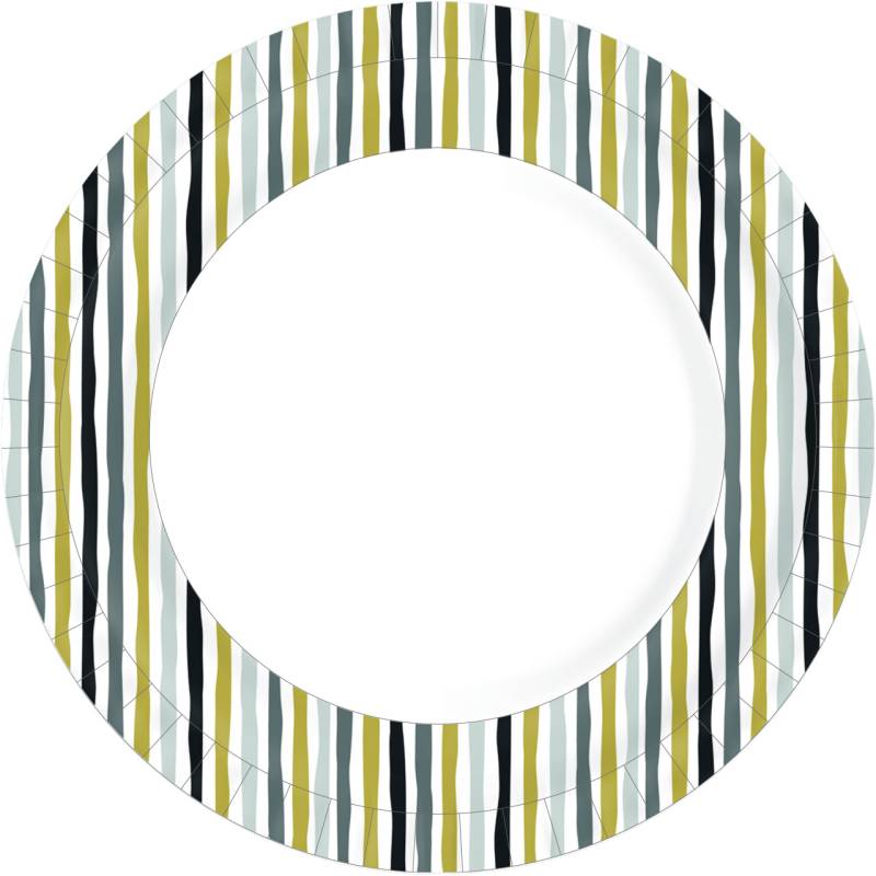 Duni Pappteller Bio weiß Stripes schwarz gold Ø 22 cm - 10 Stück von Duni
