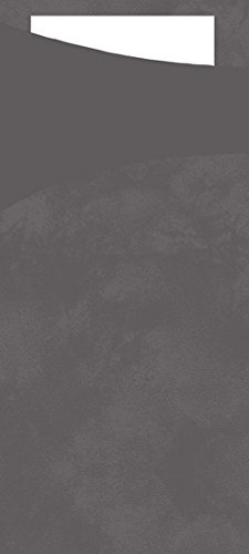 Duni Sacchetto Serviettentasche Uni granitgrau , 8,5 x 19 cm, Tissue Serviette 2lagig weiß, 100 Stück von Duni