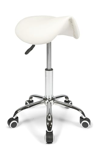 Dunimed Ergonomischer Sattelhocker - Sitzhocker, Bürohocker, Rollhocker - Höhenverstellbar Hocker mit Rollen - Weiß von Dunimed