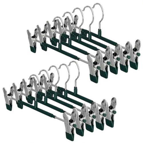 Dunkwckore 10 Stück Hosenbügel Klemmbügel, Hosenspanner Kleiderbügel aus Metall, Platzsparend Rockbügel, rutschfeste Gummierte und Verstellbare Klammern für Hängende Hosen Socken Mäntel, Grün von Dunkwckore