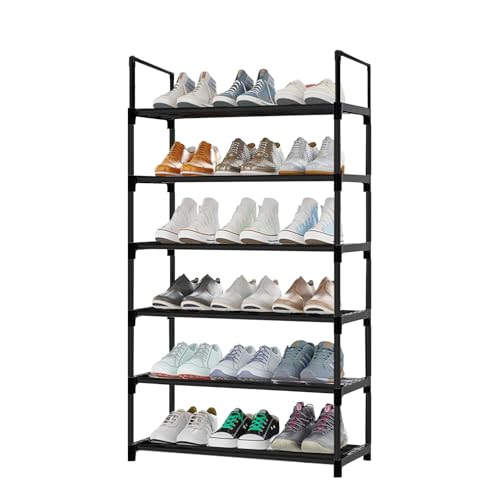 Dunkwckore 6 Ebenen Schuhregal, Platzsparend Schuhschrank, Schwarz Shoe Rack, Schuhregal Metall, 30 x 43 x 112 cm Schmal Hoch Schuhständer für Flur, Wohnzimmer, Schlafzimmer, Ankleidezimmer von Dunkwckore