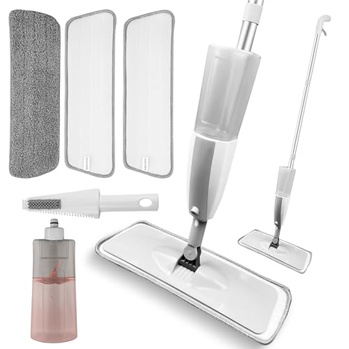 Dunkwckore Bodenwischer, 120cm Wischmopp, Wischer mit Sprühfunktion, 360 Grad Rotierender Spray Mop mit 3 Waschbaren Mikrofaser Pads mit 410ml Nachfüllbarer Wassertank, Trocken-Nassmopp für Alle Böden von Dunkwckore