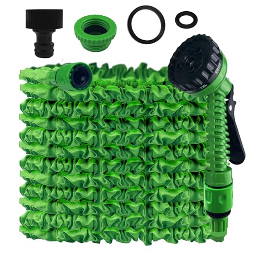 Dunkwckore Gartenschlauch Flexibel, 15m Wasserschlauch Schlauch, Anschluss Flexibler Wasserschlauch, Ehnbar Flexibel mit 7 Funktionen Garten Handbraus für Garten Haustier Autowäsche (Grün) von Dunkwckore
