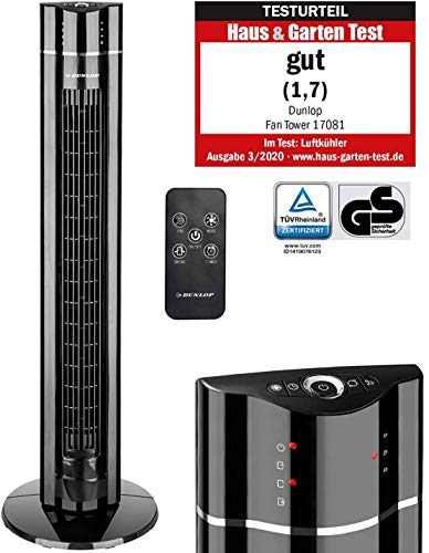 DUNLOP XL Turmventilator 107cm, Luftreiniger, Schwenkfunktion Standventilator 60W leise, Turmlüfter oszillierend, Tower Fan 3 Geschwindigkeitsstufen, Säulenventilator mit Timer und Fernbedienung von DUNLOP