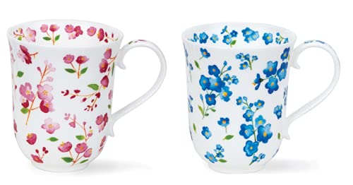 Dunoon Braemar 0,33 Liter Becher Petites Flowers blau und pink 2er Set von Dunoon Mugs