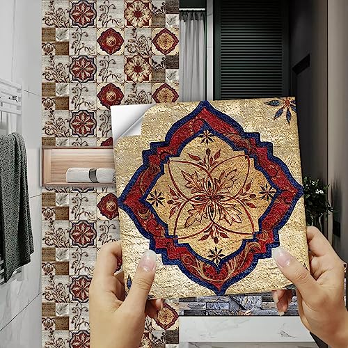 Dunxiles Fliesenaufkleber 10 x 10 cm Retro-Blumen zum Aufkleben Auf Fliesen PVC Selbstklebende Wandfliesen wasserdichte Ölbeständige Küchentapete DIY Abziehen und Aufkleben Bodenfliesen (10 Pcs) von Dunxiles