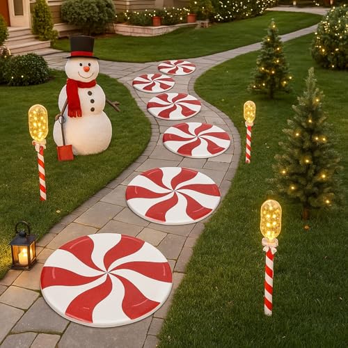 Dunzy 6 Stück Weihnachts-Süßigkeiten-Bodendekoration, Garten-Trittsteine, 20,3 cm, dekorative Trittsteine, Süßigkeiten-Dekor für Garten, Hof, Rasen, Terrasse, Gehweg, Outdoor, Innenbereich Dunzy 6 Stück Weihnachts-Süßigkeiten-Bodendekoration, Garten-Trittsteine, 20,3 cm, dekorative Trittsteine, Süßigkeiten-Dekor für Garten, Hof, Rasen, Terrasse, Gehweg, Outdoor, Innenbereich von Dunzy