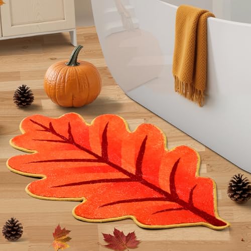 Dunzy Herbstblatt-Badezimmerteppich, weiche Herbstmatte für Badezimmer, Küche, Eingangsbereich, Ahornblatt, Herbstdekoration, saisonaler Teppich für Thanksgiving, gemütliche Heimdekoration (45 x 69,8 Dunzy Herbstblatt-Badezimmerteppich, weiche Herbstmatte für Badezimmer, Küche, Eingangsbereich, Ahornblatt, Herbstdekoration, saisonaler Teppich für Thanksgiving, gemütliche Heimdekoration (45 x 69,8 von Dunzy