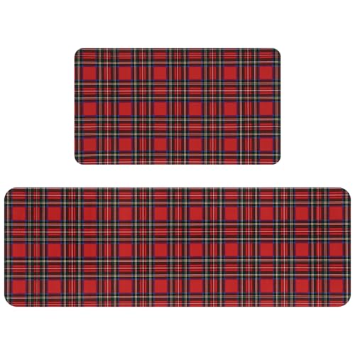 Dunzy Küchenteppich-Set, Schottenkaro, Weihnachtsdekoration, wasserdicht, rutschfest, flaches Profil, für Küche und Zuhause, Rot, 2 Stück Dunzy Küchenteppich-Set, Schottenkaro, Weihnachtsdekoration, wasserdicht, rutschfest, flaches Profil, für Küche und Zuhause, Rot, 2 Stück von Dunzy