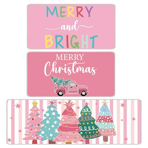 Dunzy Küchenteppiche und -matten, Set mit Aufschrift "Merry Christmas", 3-teilig, Motiv: Weihnachtsbaum, Sterne, rutschfest, Badezimmerteppich, Dekoration für den Urlaub, Dekoration Dunzy Küchenteppiche und -matten, Set mit Aufschrift "Merry Christmas", 3-teilig, Motiv: Weihnachtsbaum, Sterne, rutschfest, Badezimmerteppich, Dekoration für den Urlaub, Dekoration von Dunzy