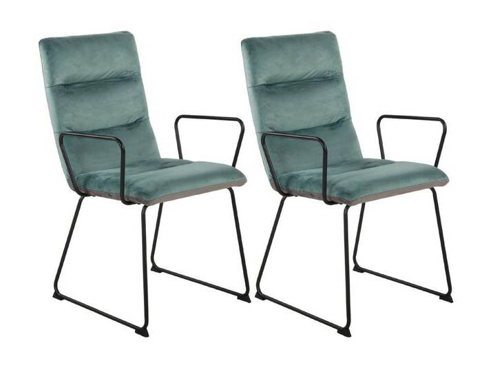 Duo Collection Polsterstuhl Esszimmerstuhl Elise (2er Set), mit Samtbezug, pulverbeschichtetes Kufengestell, modern, grün, Mit Armlehne, Mint von Duo-Collection
