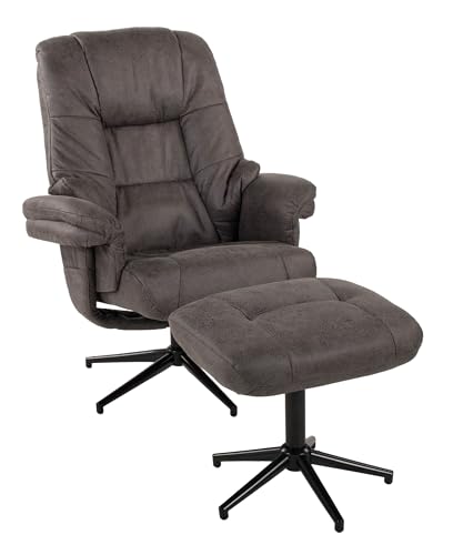 Duo Collection Burnaby Relaxsessel mit Hocker | verstellbar & 360° drehbar | Fernsehsessel mit Relaxfunktion | bequemer Ruhesessel in Anthrazit von Duo Collection