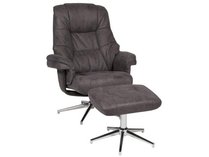 Duo Collection Relaxsessel Fernsehsessel Burnaby (Relaxsessel mit Hocker), Mikrofaser, mit Relaxfunktion, 360° drehbar, grau, Chrom von Duo-Collection