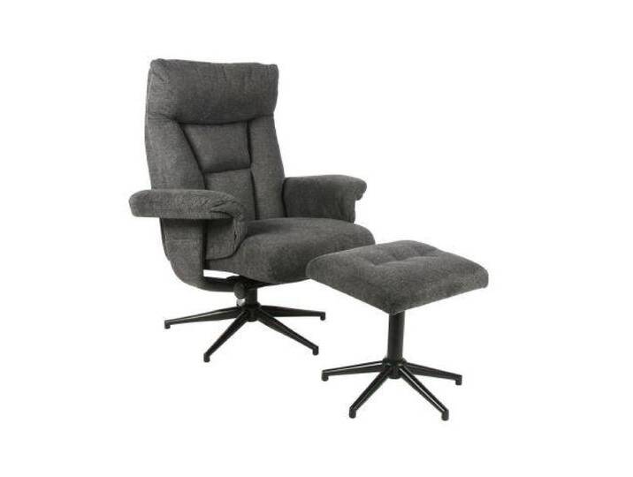 Relaxsessel mit Hocker OLVERA in Bergamo-Webstoff anthrazit von Duo-Collection