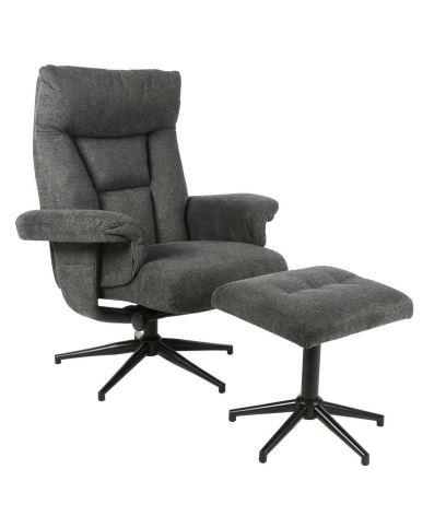 Relaxsessel mit Hocker OLVERA in Bergamo-Webstoff anthrazit von Duo Collection