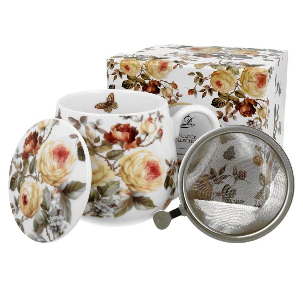 Duo-Gift Tasse Duo Faßbecher Zarah Blumenmotiv weiß 420 ml mit Teesieb, Tasse Zarah Blumenmotiv weiß 420 ml mit Teesieb von Duo-Gift