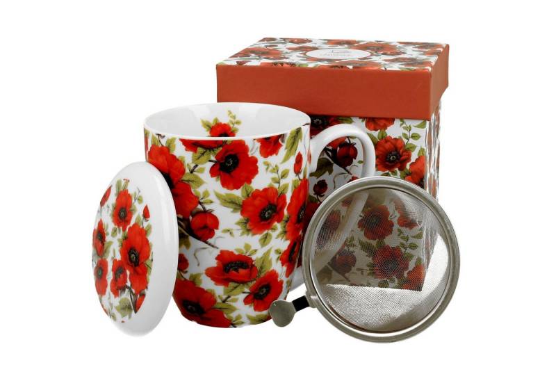 Duo-Gift Tasse Duo Tasse vintage Blumen rot 320 ml mit Teesieb, Duo Tasse vintage Blumen rot 320 ml mit Teesieb von Duo-Gift